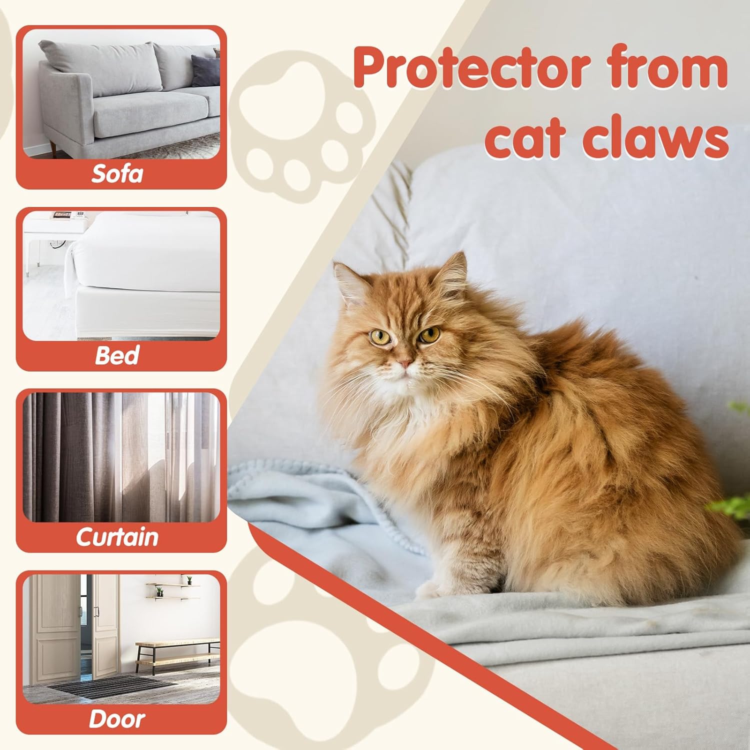Secopad 18 PCS Large Cat Scratch Furniture Protector, Transparent Couch Protector from Cat Claws, Single-Sided Self Adhesive Anti Pet Deterrent Sofa Cover, 17IN
