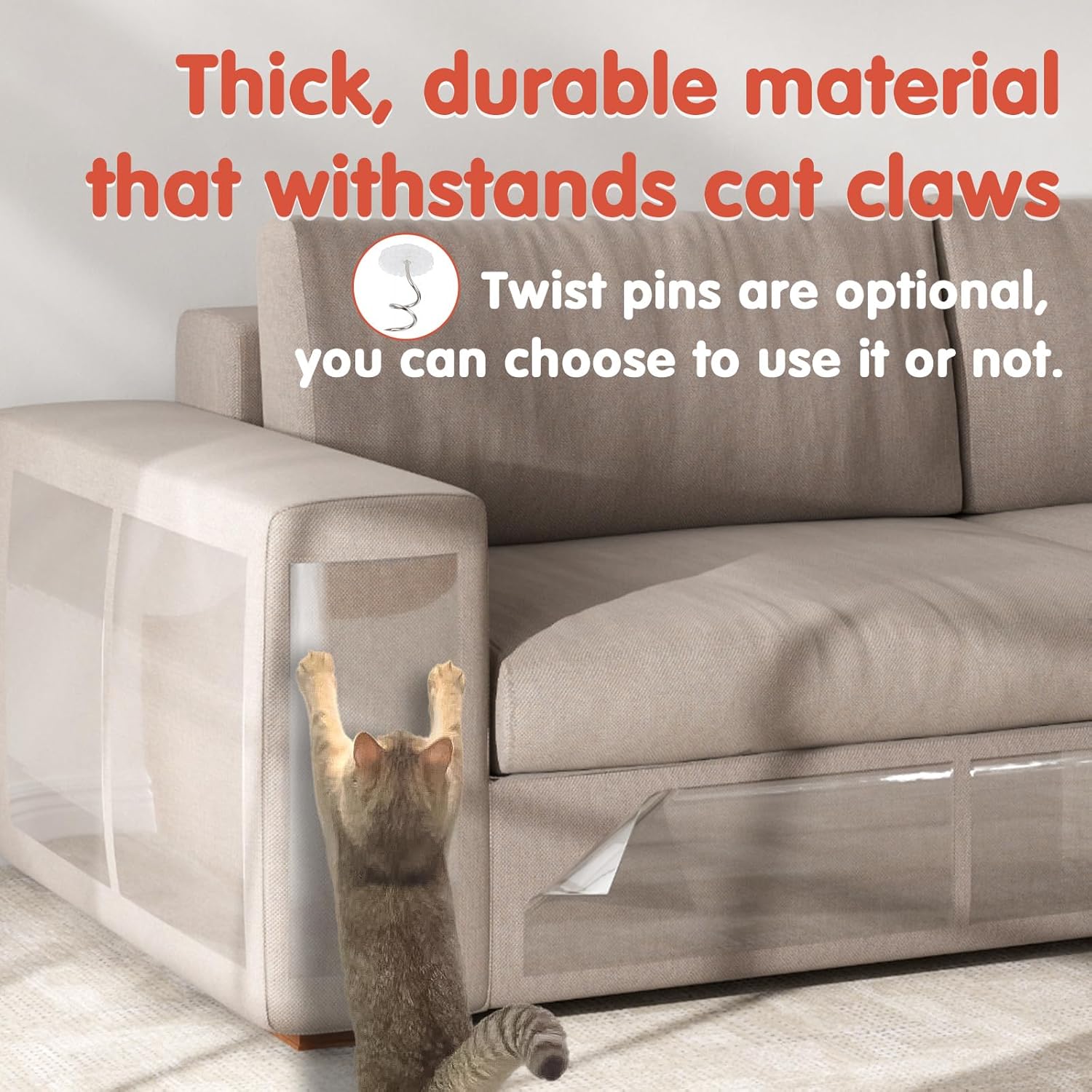 Secopad 18 PCS Large Cat Scratch Furniture Protector, Transparent Couch Protector from Cat Claws, Single-Sided Self Adhesive Anti Pet Deterrent Sofa Cover, 17IN