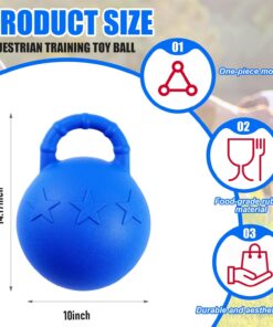 Seenelling 1 Pcs 10 Inch Horse Ball with Handle, Fruit Scented Horse Stall Toy, Anti Burst Slow Rebound Rubber Equine Play Herding Ball for Boredom Relief, Stable Enrichment...
