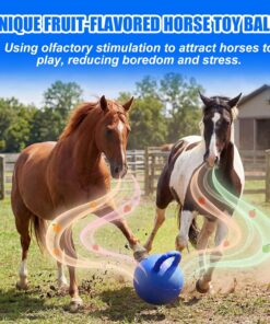 Seenelling 1 Pcs 10 Inch Horse Ball with Handle, Fruit Scented Horse Stall Toy, Anti Burst Slow Rebound Rubber Equine Play Herding Ball for Boredom Relief, Stable Enrichment...