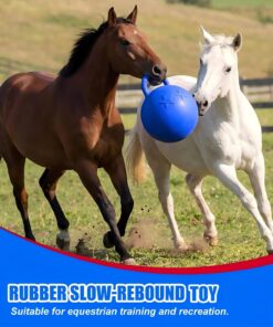 Seenelling 1 Pcs 10 Inch Horse Ball with Handle, Fruit Scented Horse Stall Toy, Anti Burst Slow Rebound Rubber Equine Play Herding Ball for Boredom Relief, Stable Enrichment...