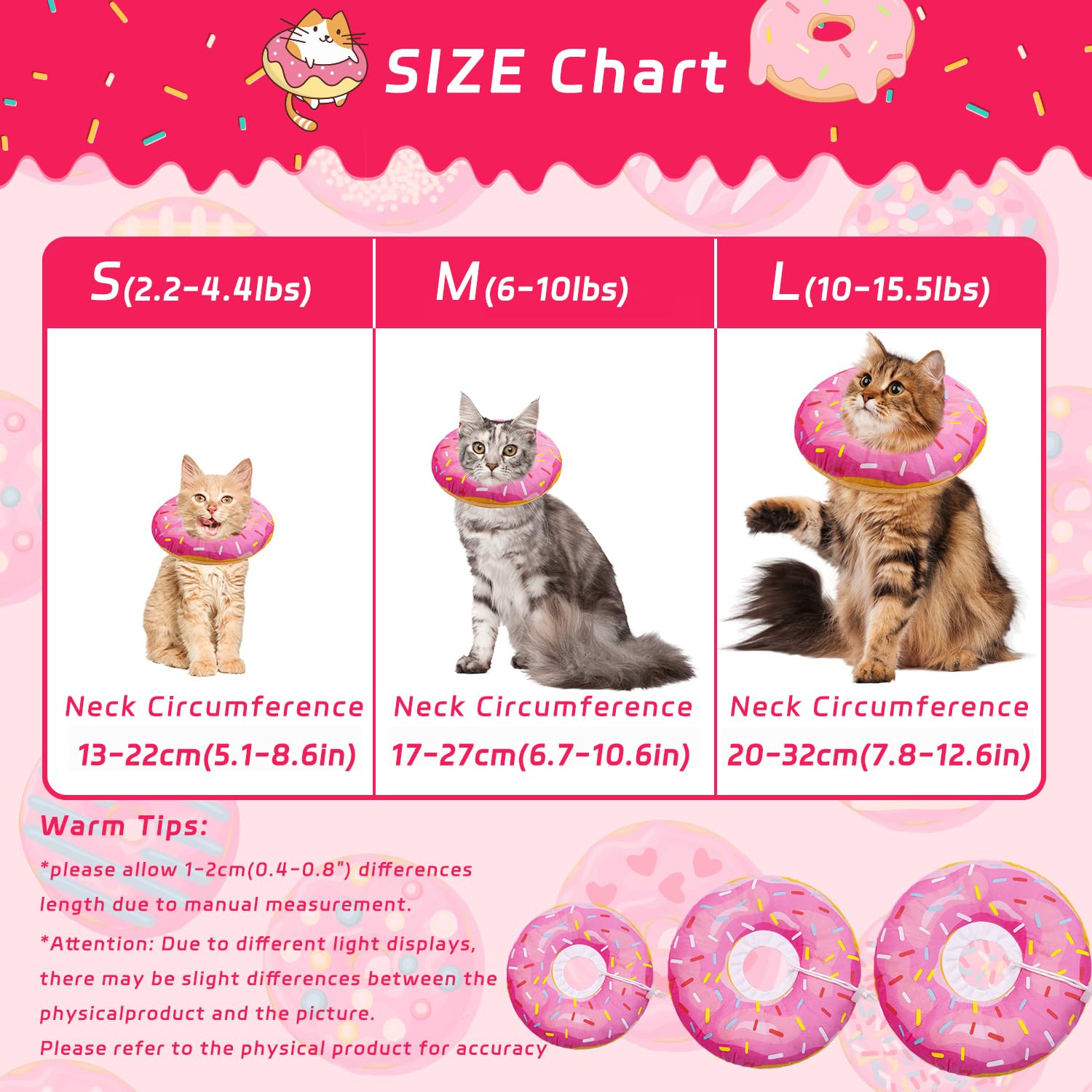 Seyezo Cat Cone Collar Soft, Adjustable Cat Recovery Collars Spay Cones to Stop Licking, Cute Donut E Collar After Surgery, Anti-Lick Wound Healing Elizabethan Collar for...