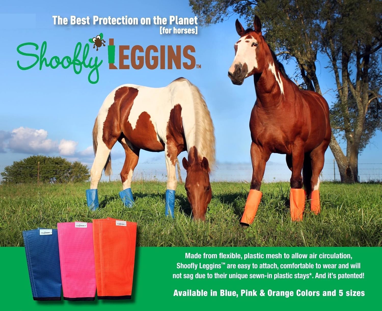 SHOOFLY Horse Leggins, Patented Loose Fitting Boots, Breathable Plastic Mesh (Pink/Medium)