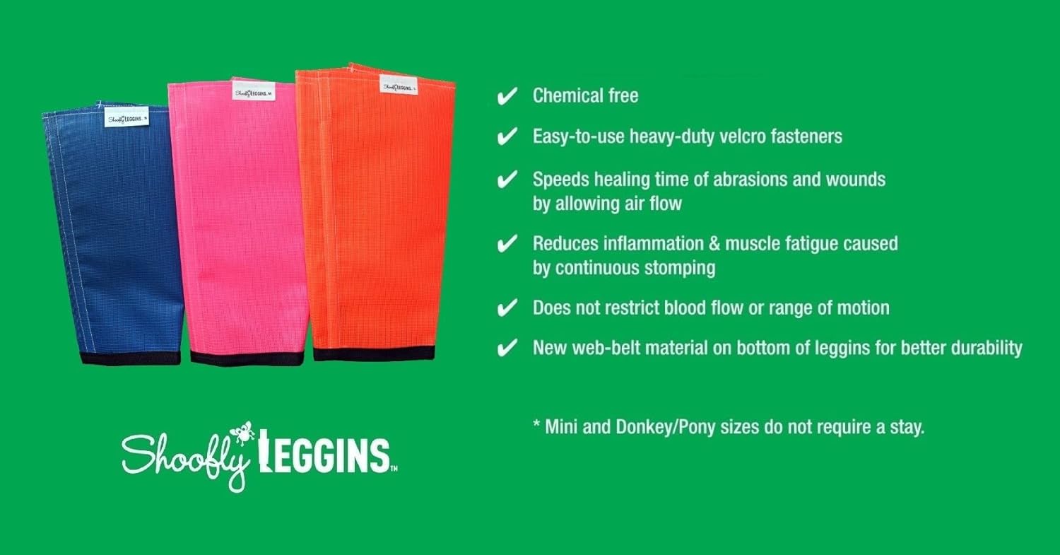 SHOOFLY Horse Leggins, Patented Loose Fitting Fly Boots, Breathable Plastic Mesh (Blue/Medium)