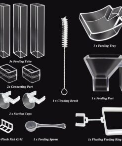 Shrimp Feeder Tube and Dish Set - Aquarium Fish Feeder with Feeding Ring and Cleaning Brush - Prevent Food Scattering