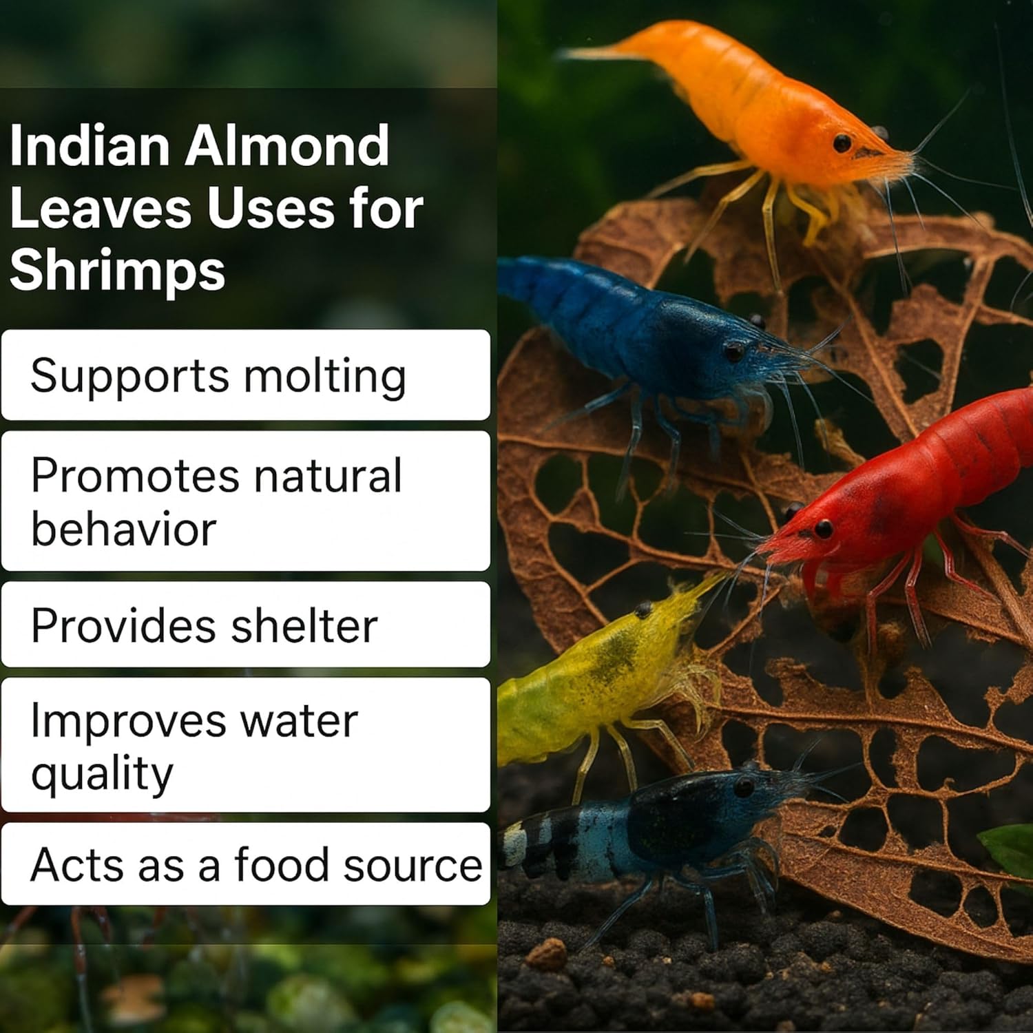 Shrimp Tank Accessories Indian Almond Leaves for Shrimps,Snails,Crayfish 10 Pack, 6” Dried Catappa Leaves for Aquariums, Betta Fish, Breeding Tanks,...