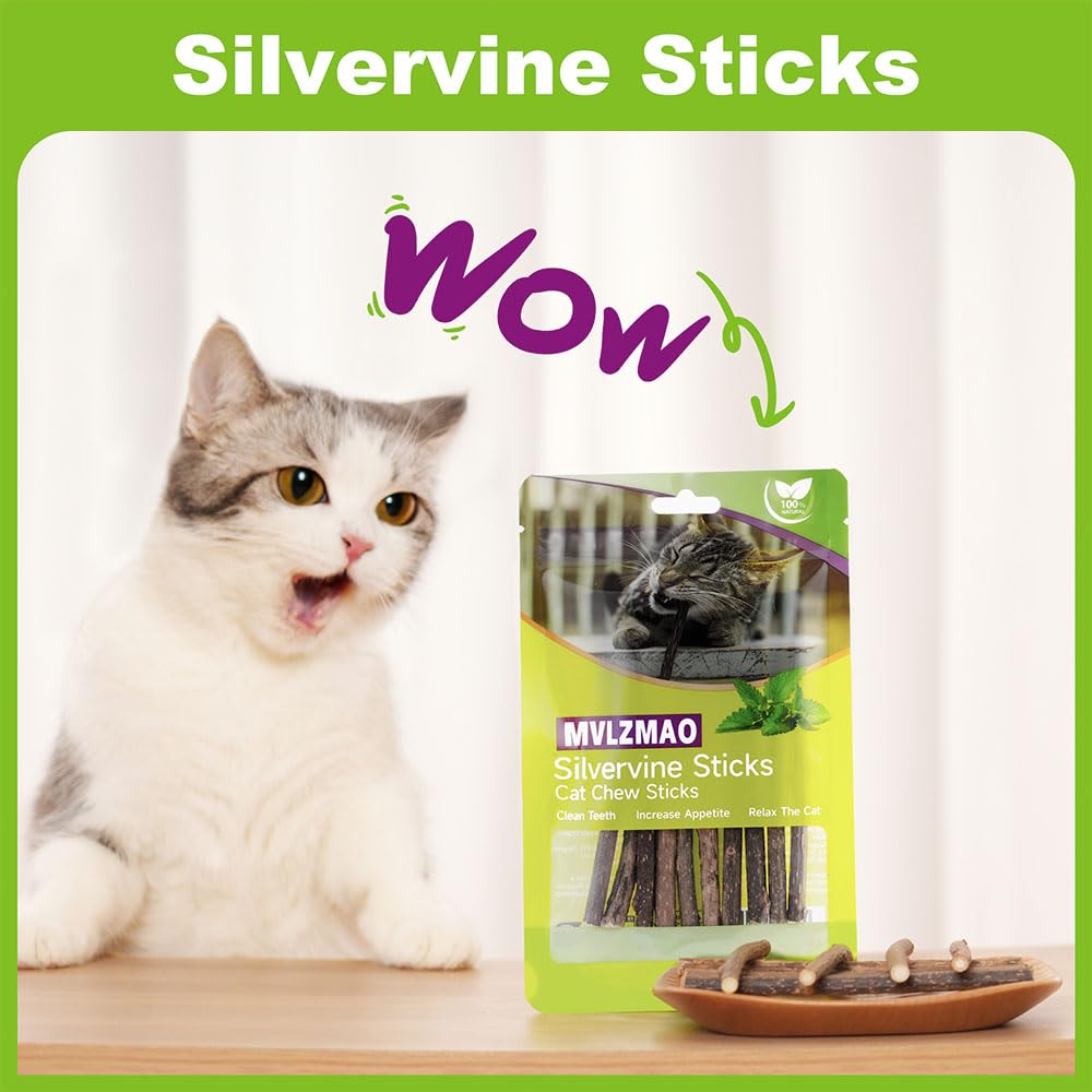 Silvervine Sticks for Cats Natural Catnip Kitten & Cat Chew Stick Toys Chew Sticks Teeth Molar Chewing Toys for Cat Kitty Gifts