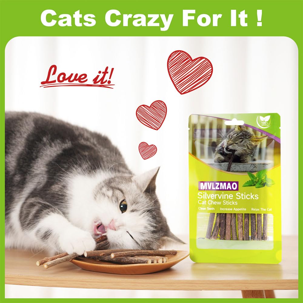 Silvervine Sticks for Cats Natural Catnip Kitten & Cat Chew Stick Toys Chew Sticks Teeth Molar Chewing Toys for Cat Kitty Gifts