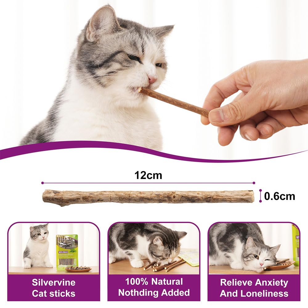 Silvervine Sticks for Cats Natural Catnip Kitten & Cat Chew Stick Toys Chew Sticks Teeth Molar Chewing Toys for Cat Kitty Gifts