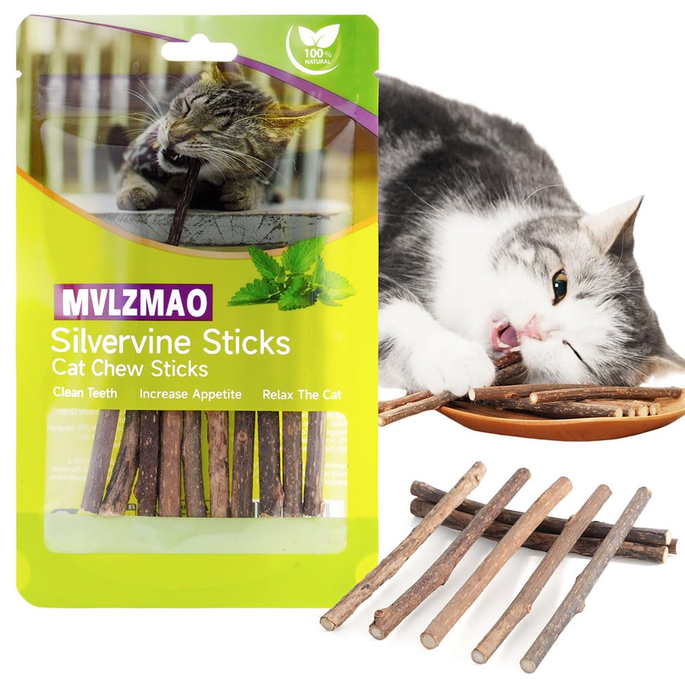Silvervine Sticks for Cats Natural Catnip Kitten & Cat Chew Stick Toys Chew Sticks Teeth Molar Chewing Toys for Cat Kitty Gifts