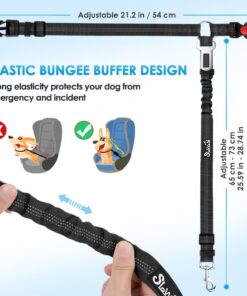 SlowTon Dog Seat Belt for Car, 2 Pack Dog Car Harness Seatbelt Adjustable with Elastic Bungee Buffer, 2 in 1 Pet Car Leash Headrest Restraint Dog Reflective Safety Tether...