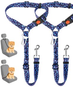 SlowTon Dog Seat Belt for Car, 2 Pack Dog Car Harness Seatbelt Adjustable with Elastic Bungee Buffer, 2 in 1 Pet Car Leash Headrest Restraint Dog Reflective Safety Tether...