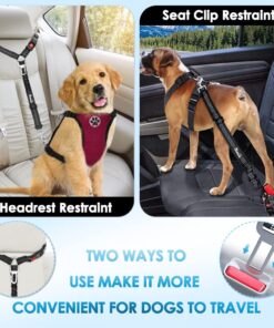 SlowTon Dog Seat Belt for Car, 2 Pack Dog Car Harness Seatbelt Adjustable with Elastic Bungee Buffer, 2 in 1 Pet Car Leash Headrest Restraint Dog Reflective Safety Tether...