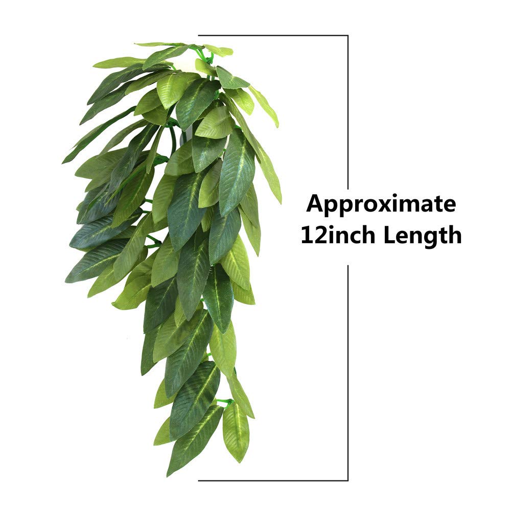 SLSON Reptile Plants Hanging Silk Terrarium Plant with Suction Cup for Bearded Dragons,Lizards,Geckos,Snake Pets and Hermit Crab Tank Habitat Decorations,Small Size,12 inches Green