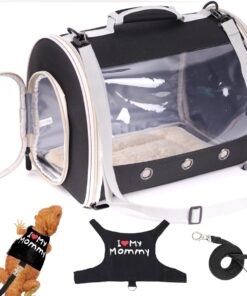 Small Animal Travel Backpack Carrier,Portable Bearded Dragon Bag for Sugar Glider,Hedgehog,Rat,Bunny,Rat,Outdoor Used (Black, Carrier L+ I Leash)