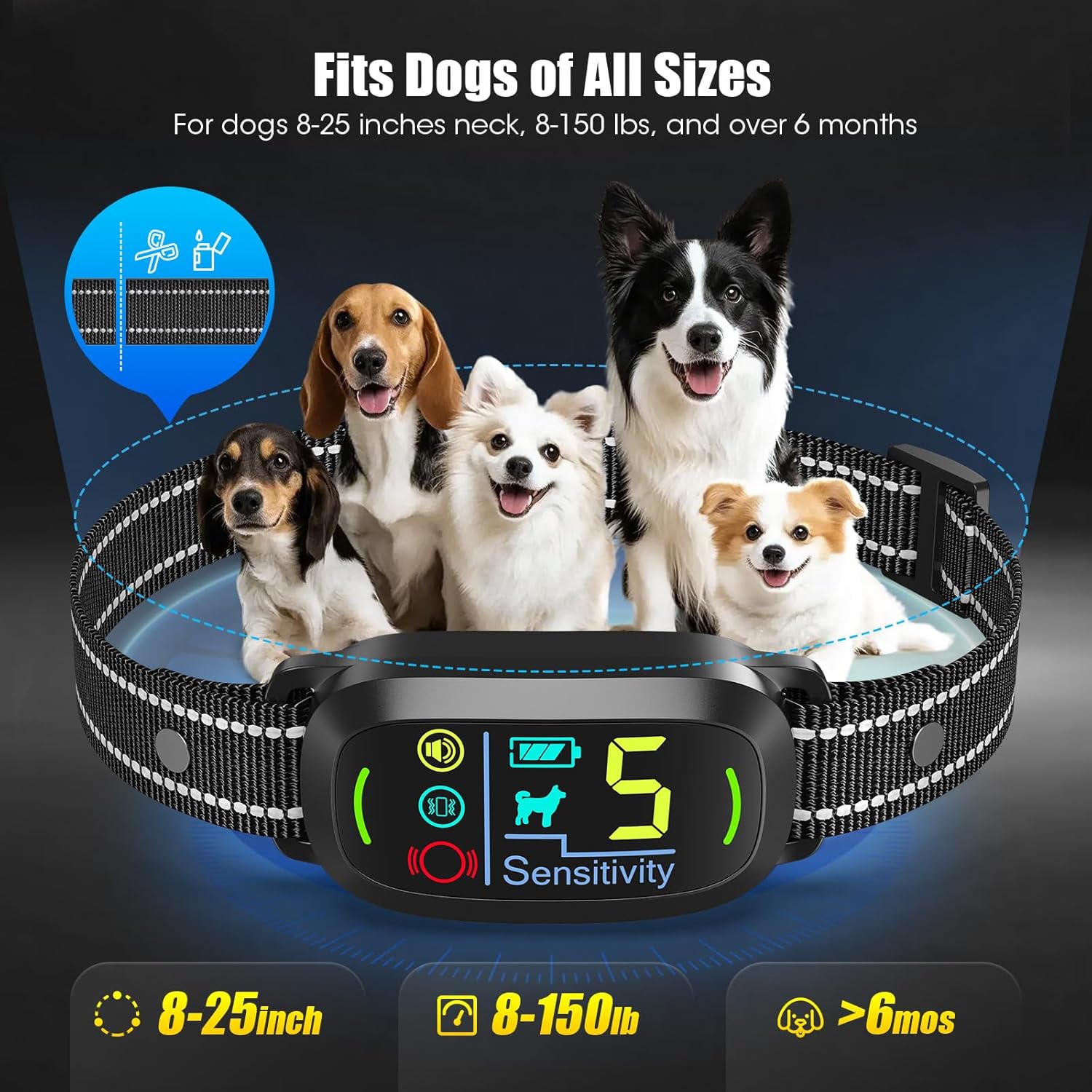 Smart AI Bark Collar for Large Medium Small Dogs, Anti Barking Device with 5 Training Modes, Exclusive Forced Bark-Stopping, Rechargeable IP67 Waterproof Bark Collar with 5...