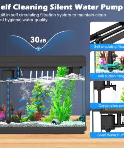 Smart Aquarium Fish Tank with Silent Water Pump, 2.4 Gallon Small Aquarium with Quick Start Kit, Temperature Display, Humidifier and RGB Lights, Perfect for Home, Office, and...