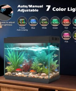 Smart Aquarium Fish Tank with Silent Water Pump, 2.4 Gallon Small Aquarium with Quick Start Kit, Temperature Display, Humidifier and RGB Lights, Perfect for Home, Office, and...