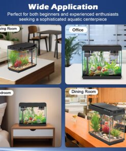Smart Aquarium Fish Tank with Silent Water Pump, 2.4 Gallon Small Aquarium with Quick Start Kit, Temperature Display, Humidifier and RGB Lights, Perfect for Home, Office, and...