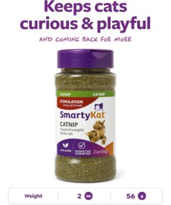 SmartyKat Natural Catnip Canister, 100% Natural Cat Nip for Cats, Premium Dried Catnip for Indoor Cats, Positive Training Aid for Play and Exercise, Resealable Shaker Bottle, 2...