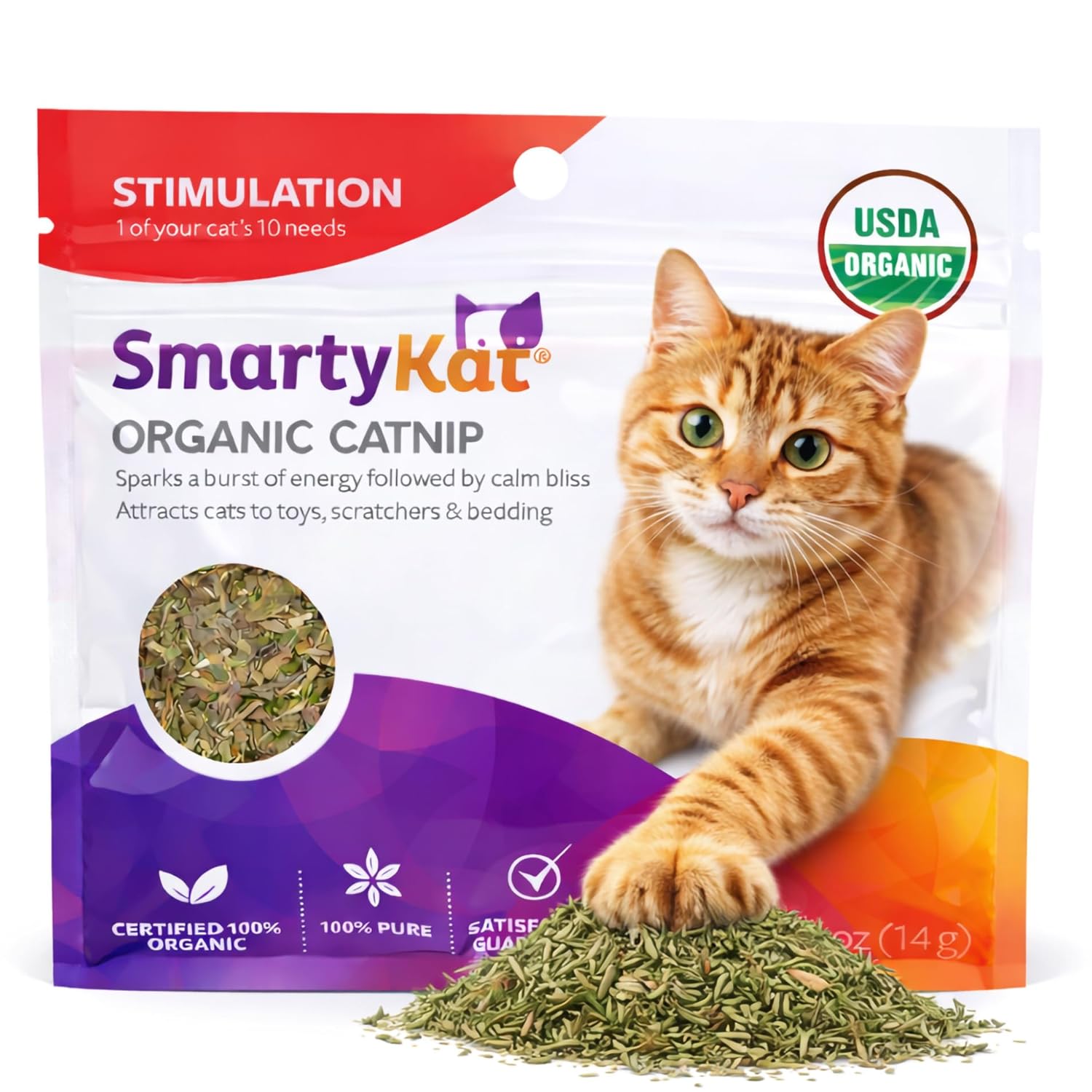 SmartyKat Natural Catnip Canister, 100% Natural Cat Nip for Cats, Premium Dried Catnip for Indoor Cats, Positive Training Aid for Play and Exercise, Resealable Shaker Bottle, 2...