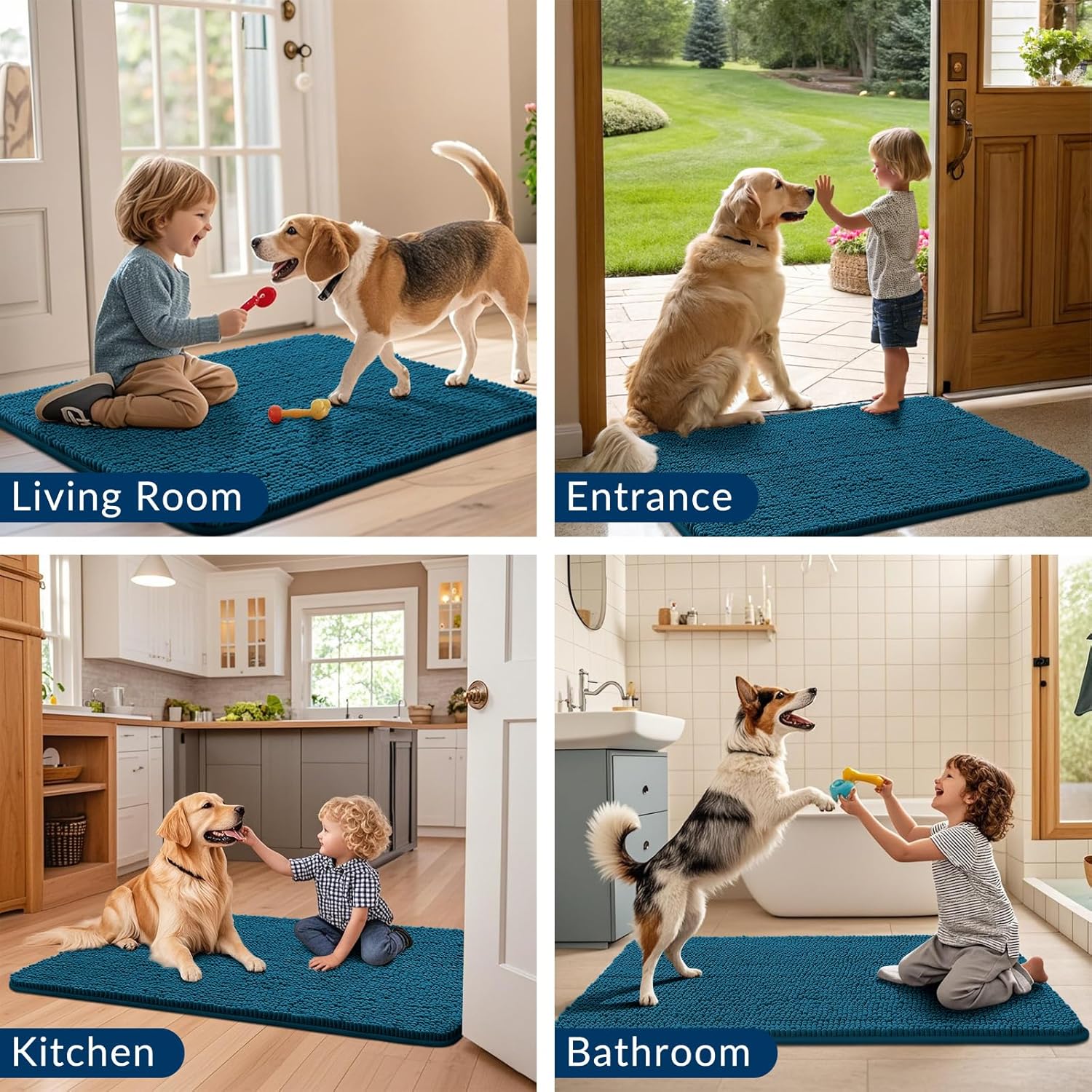 Smiry Dog Door Mat for Muddy Paws 30x20, Absorbs Moisture and Dirt Doormat, Non-Slip Washable Quick Dry Chenille Front Door Mat Indoor Entrance, Entryway Carpet for Inside...
