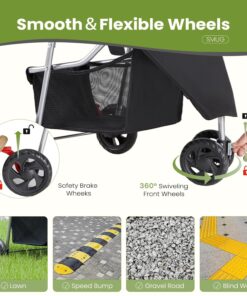 Smug 3 Wheels Pet Stroller, Dog and Cat Strollers, Storage Basket and Cup Holder, Breathable Mesh, Lightweight Travel Carrier, Waterproof and Foldable for Small Pets Outdoor...