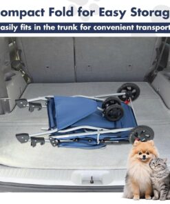 Smug 3 Wheels Pet Stroller, Dog and Cat Strollers with Storage Basket and Cup Holder, Lightweight Travel Carrier, Breathable, Waterproof and Foldable for Small Pets Outdoor...