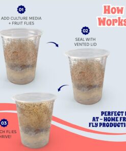 Snout and Shell Deli Cups with Fabric Vented Lids, 10 Pack - Secure Fruit Fly & Insect Cultures, Prevent Escapes & Contaminants, Easy Fruit Fly Media Preparation, Hot Liquid Safe