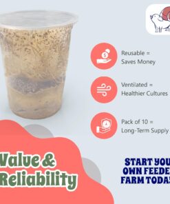 Snout and Shell Deli Cups with Fabric Vented Lids, 10 Pack - Secure Fruit Fly & Insect Cultures, Prevent Escapes & Contaminants, Easy Fruit Fly Media Preparation, Hot Liquid Safe