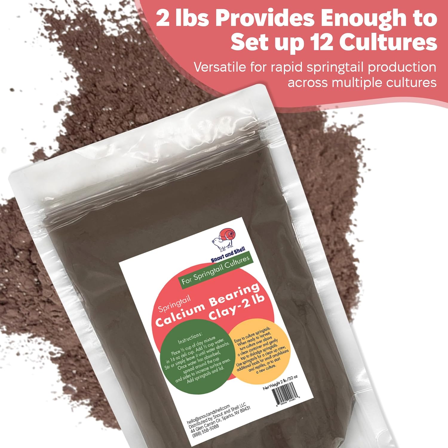 Snout and Shell Springtail Calcium Bearing Clay - 2 lb | Ideal for Culturing Springtails, Reptile and Amphibian Terrariums, and Natural Habitat Cleanup Crew