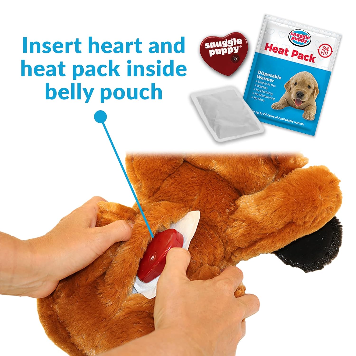 Snuggle Puppy Heartbeat Dog Toy for Puppies, Real-Feel Heartbeat, Calming Sleep Aid and Crate Training Comfort Toy with Heat Pack, Brown & White Beagle
