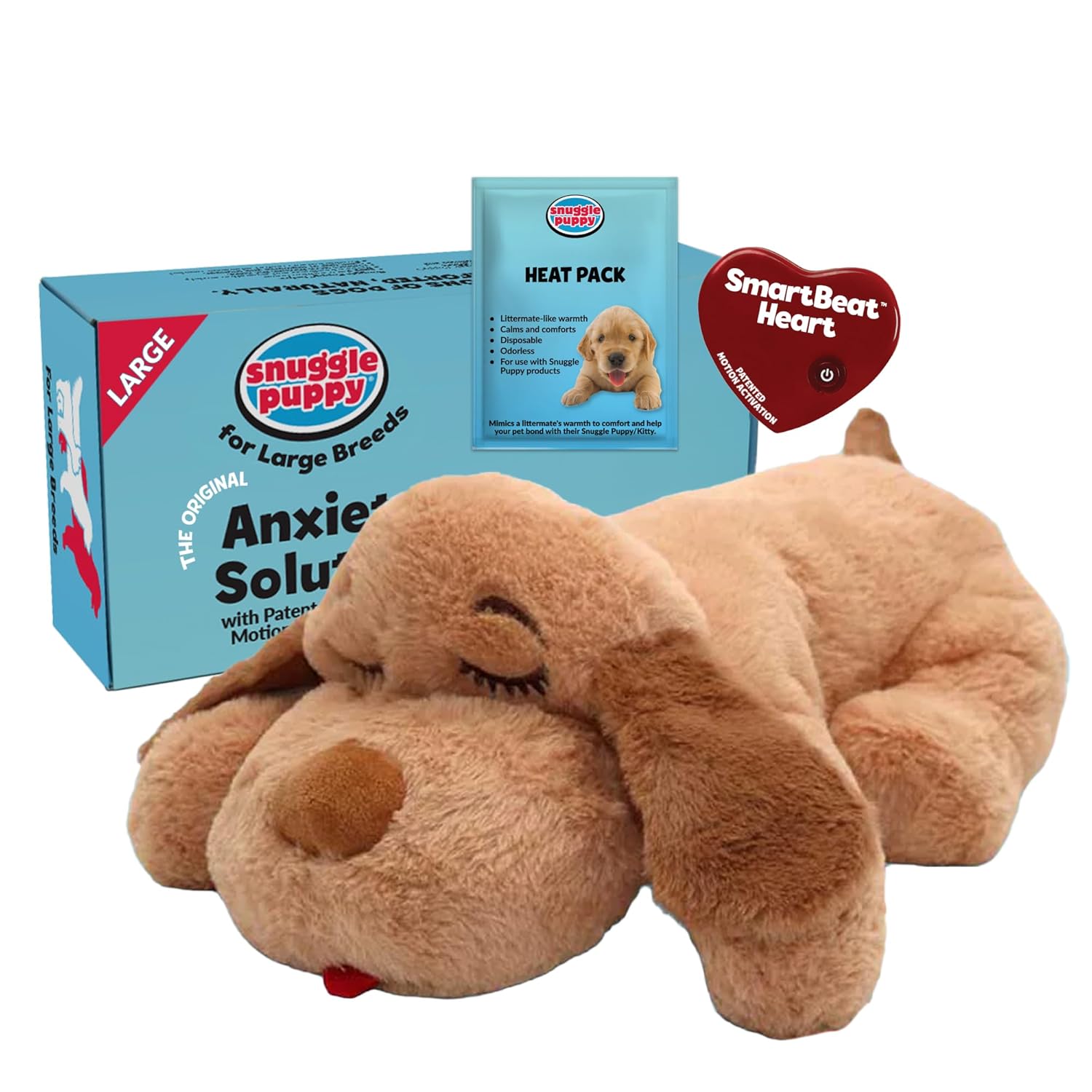 Snuggle Puppy Heartbeat Dog Toy for Puppies, Real-Feel Heartbeat, Calming Sleep Aid and Crate Training Comfort Toy with Heat Pack, Brown & White Beagle