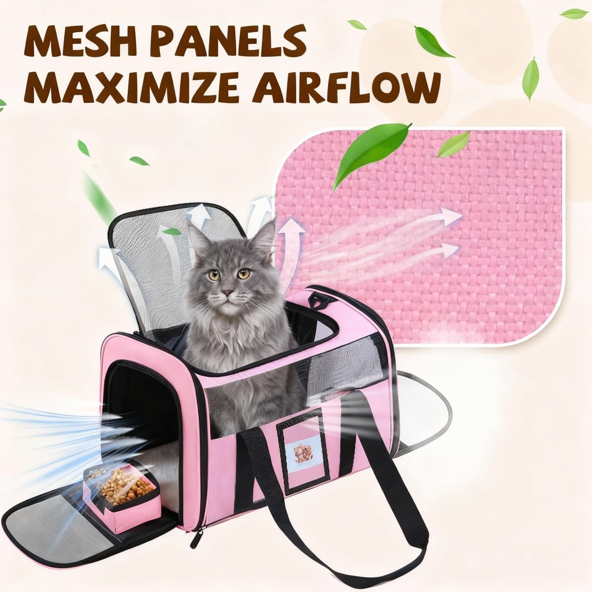 Soft Cat Carrier for Pets Up to 15 lbs, TSA Approved for Airline in-Cabin, Cat Travel Bag with Detachable Cat Food Bowl, Pet Carriers for Small Dogs, Waterproof Travel Puppy...
