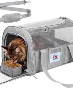Soft Cat Carrier for Pets Up to 15 lbs, TSA Approved for Airline in-Cabin, Cat Travel Bag with Detachable Cat Food Bowl, Pet Carriers for Small Dogs, Waterproof Travel Puppy...