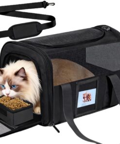 Soft Cat Carrier for Pets Up to 15 lbs, TSA Approved for Airline in-Cabin, Cat Travel Bag with Detachable Cat Food Bowl, Pet Carriers for Small Dogs, Waterproof Travel Puppy...