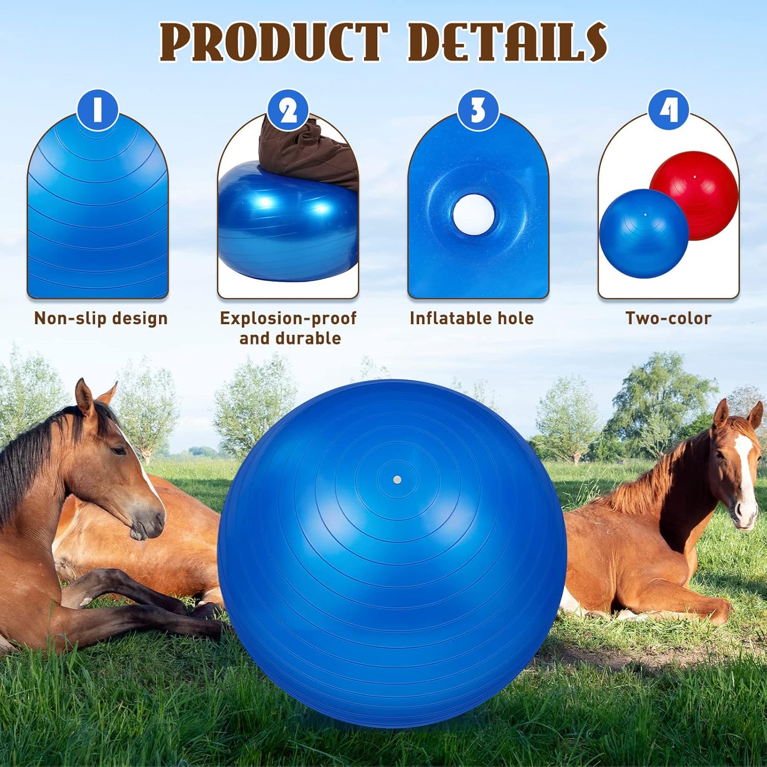 Sotiff 2 Pcs 40 Inch Horse Ball for Play Large Horse Big Equine Herding Anti Burst Dog Ball Soccer Giant, Pump Included(40 Inch,Blue and Red)