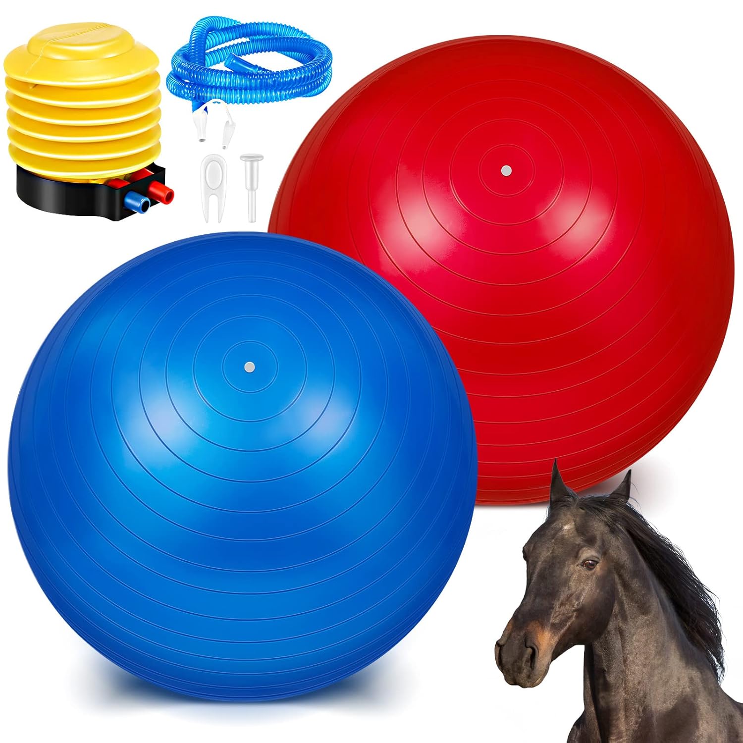 Sotiff 2 Pcs 40 Inch Horse Ball for Play Large Horse Big Equine Herding Anti Burst Dog Ball Soccer Giant, Pump Included(40 Inch,Green, Blue)