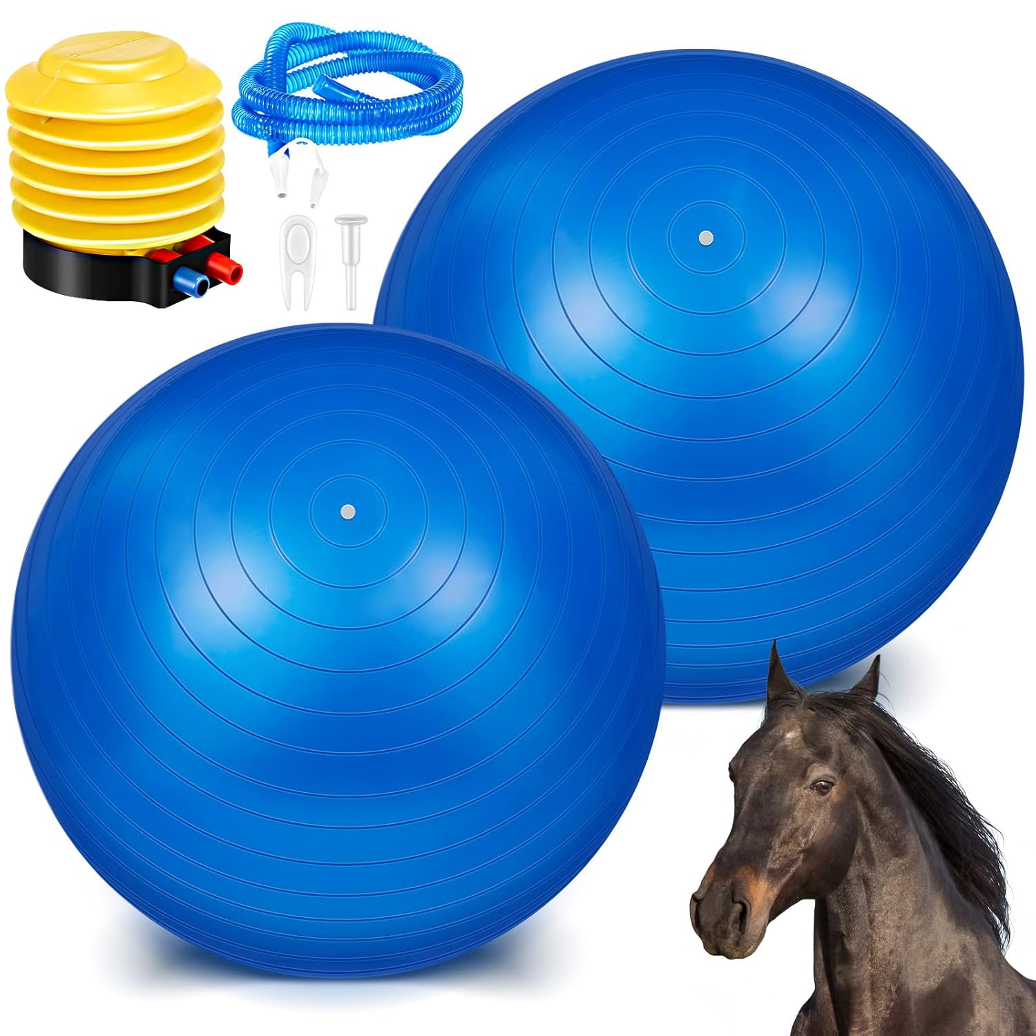 Sotiff 2 Pcs 40 Inch Horse Ball for Play Large Horse Big Equine Herding Anti Burst Dog Ball Soccer Giant, Pump Included(40 Inch,Green, Blue)