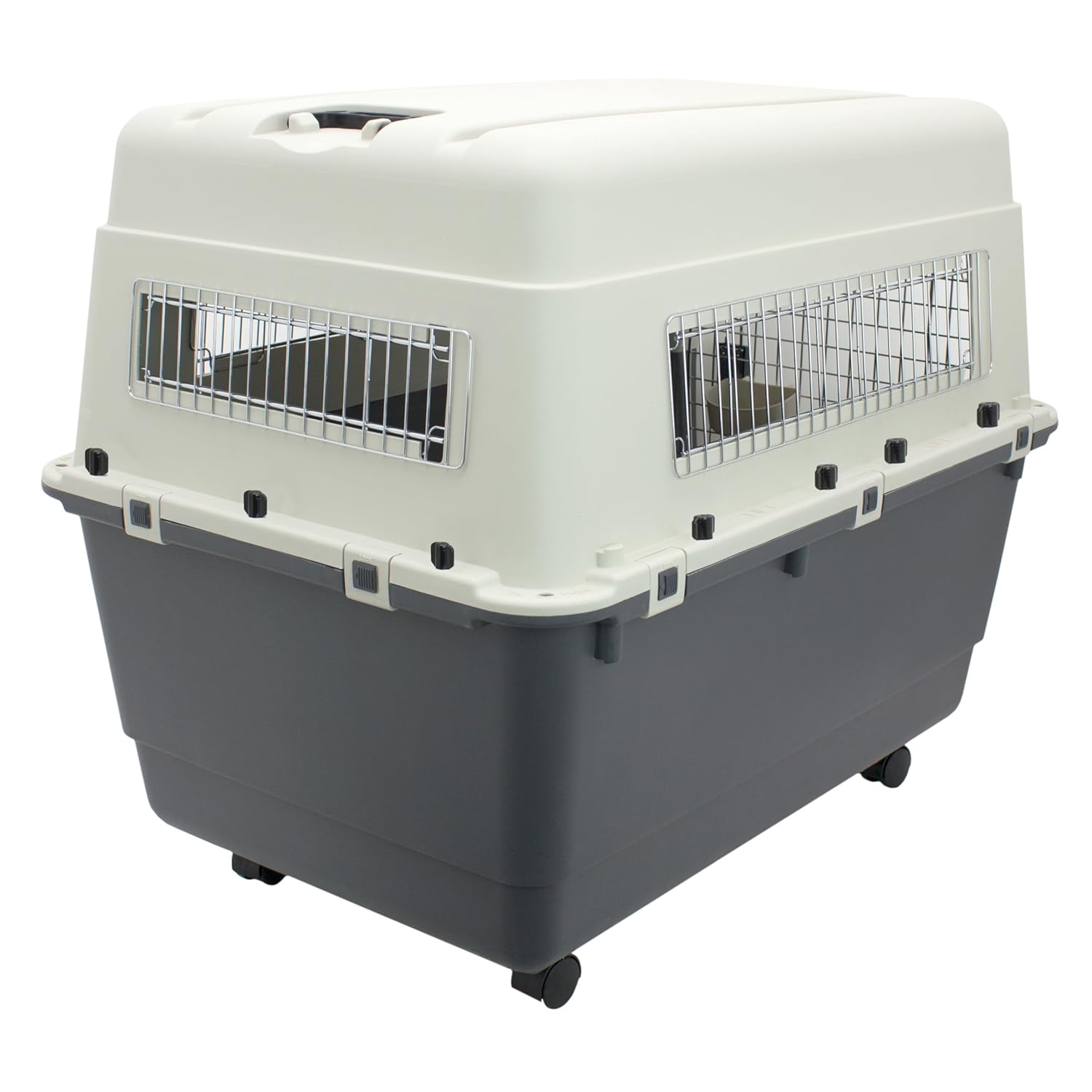SportPet Airline Compliant XX-LARGE 39" Travel Dog Kennel-Durable Plastic Airline Pet Carrier w/ Removable Wheels & Food Bowls, Collapsible Indoor/Outdoor Dog Kennel, Dogs up to...