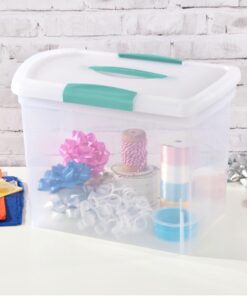 Sterilite Large Nesting ShowOffs, Stackable Small Storage Bin with Latching Lid and Handle, Plastic Container to Organize Office Files, Clear, 6-Pack