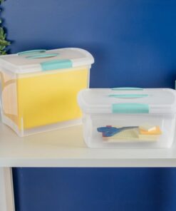Sterilite Large Nesting ShowOffs, Stackable Small Storage Bin with Latching Lid and Handle, Plastic Container to Organize Office Files, Clear, 6-Pack