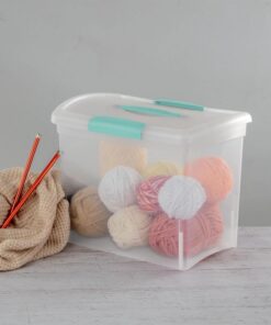 Sterilite Large Nesting ShowOffs, Stackable Small Storage Bin with Latching Lid and Handle, Plastic Container to Organize Office Files, Clear, 6-Pack