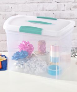Sterilite Large Nesting ShowOffs, Stackable Small Storage Bin with Latching Lid and Handle, Plastic Container to Organize Office Files, Clear, 6-Pack