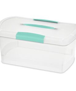 Sterilite Large Nesting ShowOffs, Stackable Small Storage Bin with Latching Lid and Handle, Plastic Container to Organize Office Files, Clear, 6-Pack