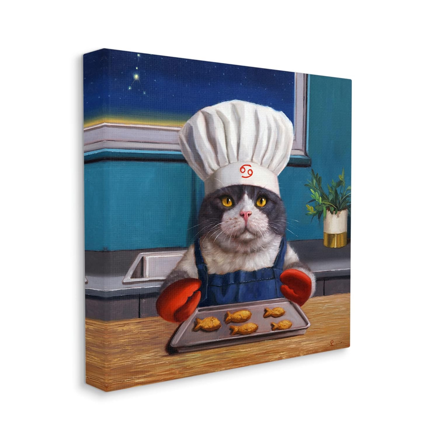 Stupell Industries Fresh Baked Fish Cookies Cat Chef Astrological Symbol Canvas Wall Art, Design By Lucia Heffernan