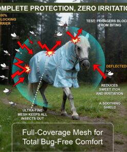 Summer Horse Fly Sheet with Detachable Neck & Belly Wrap, Breathable Fine Mesh Sweet Itch Protection for Stable & Pasture Turnout, Biting Defense & All-Day Comfort Shield...