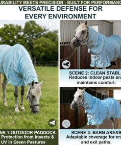 Summer Horse Fly Sheet with Detachable Neck & Belly Wrap, Breathable Fine Mesh Sweet Itch Protection for Stable & Pasture Turnout, Biting Defense & All-Day Comfort Shield...