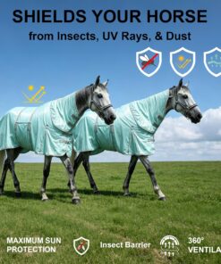 Summer Horse Fly Sheet with Detachable Neck & Belly Wrap, Breathable Fine Mesh Sweet Itch Protection for Stable & Pasture Turnout, Biting Defense & All-Day Comfort Shield...