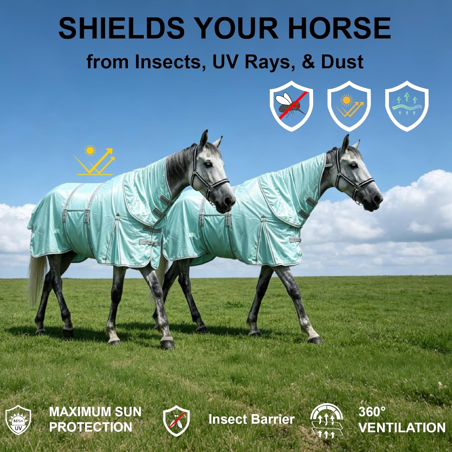 Summer Horse Fly Sheet with Detachable Neck & Belly Wrap, Breathable Fine Mesh Sweet Itch Protection for Stable & Pasture Turnout, Biting Defense & All-Day Comfort Shield...